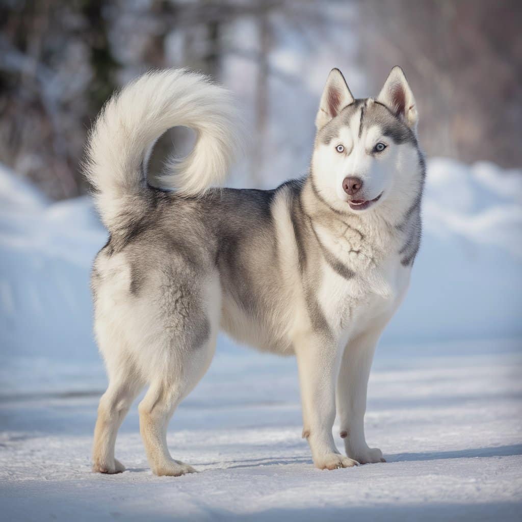 Huskey with curled tail